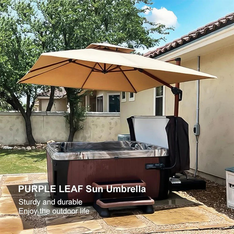 PURPLE LEAF Double Top Square Aluminium Umbrellas in Wood Color