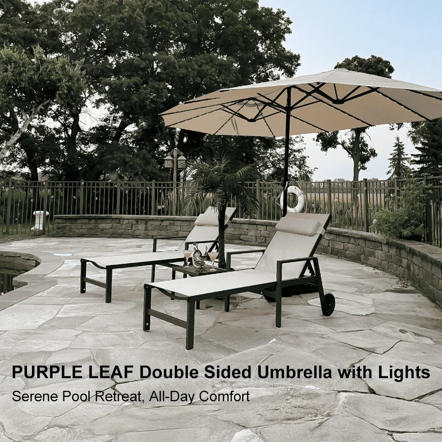 PURPLE LEAF Double Sided Patio Umbrella with Light Large Market Umbrellas with Base