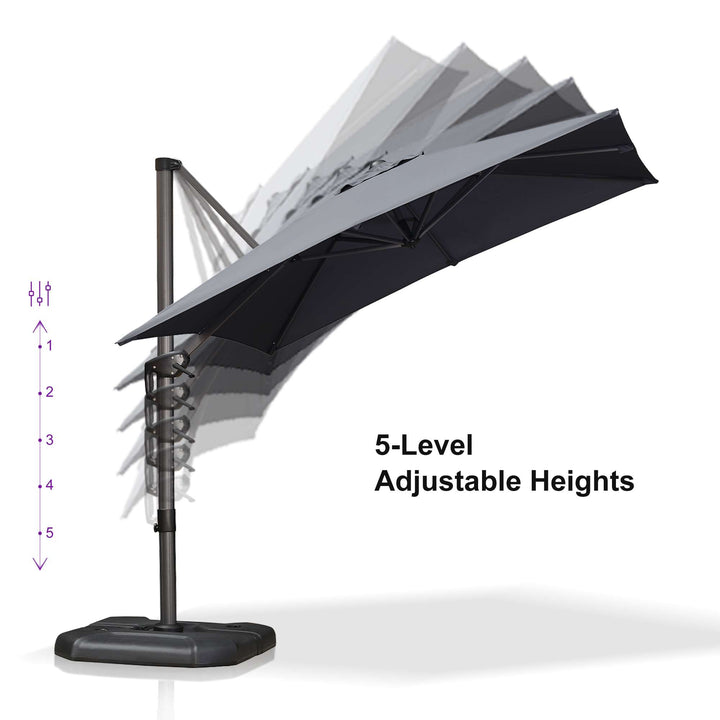 PURPLE LEAF Outdoor Umbrella Square Aluminum Cantilever Umbrella with 360° Rotation for Garden pool beach