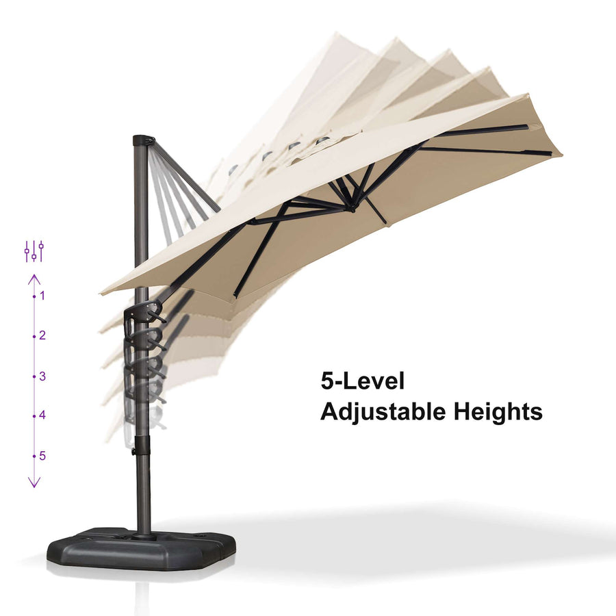 PURPLE LEAF Outdoor Umbrella Square Aluminum Cantilever Umbrella with 360° Rotation for Garden pool beach
