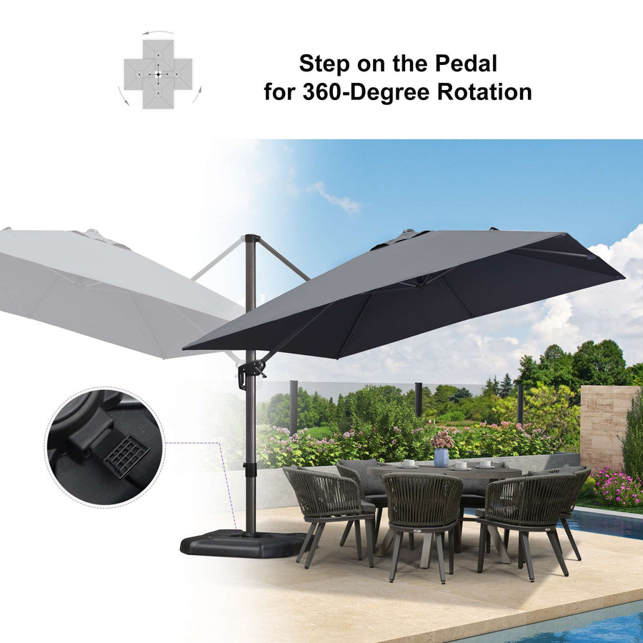 PURPLE LEAF Outdoor Umbrella Square Aluminum Cantilever Umbrella with 360° Rotation for Garden pool beach
