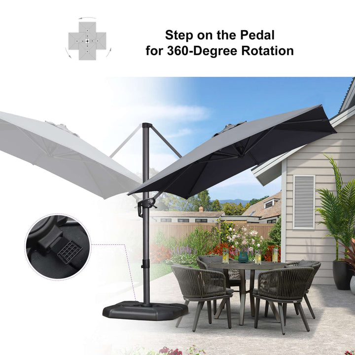 PURPLE LEAF Outdoor Umbrella Square Aluminum Cantilever Umbrella with 360° Rotation for Garden pool beach