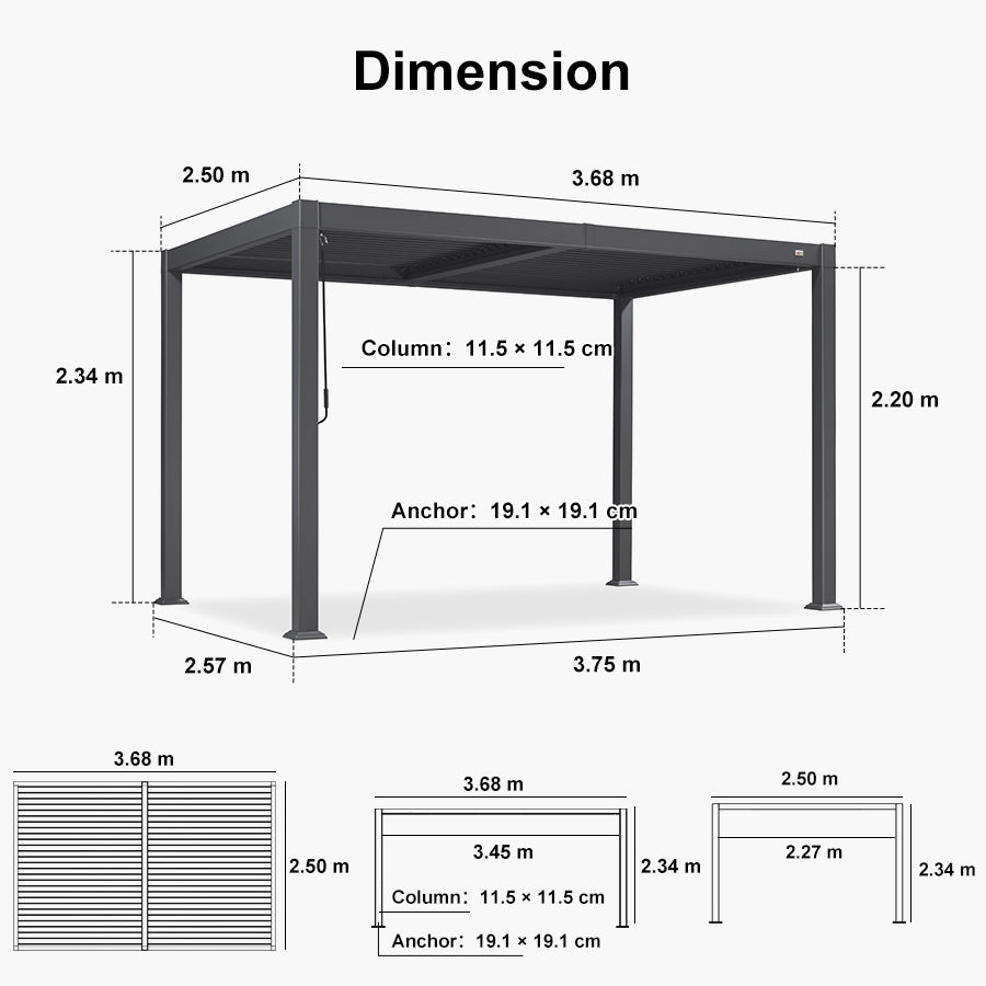 PURPLE LEAF Outdoor Louvered Pergola Patio Sun Shade Shelter with Adjustable Hardtop Patio Pergola Grey