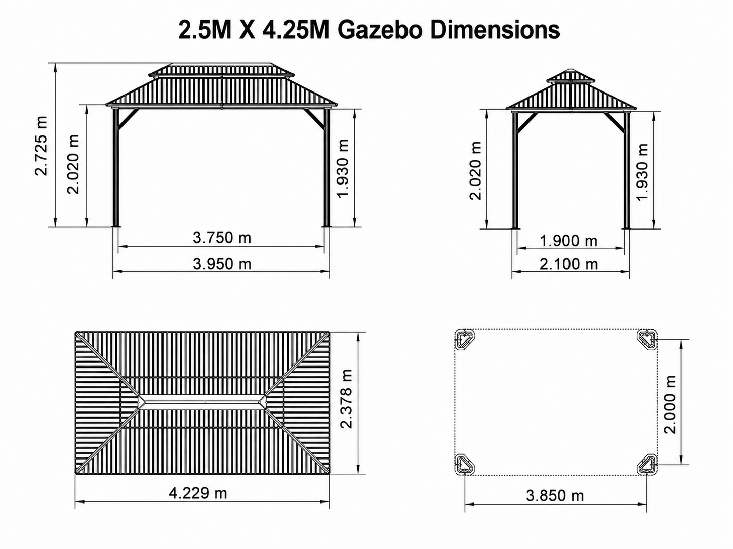 PURPLE LEAF Grey Hardtop Gazebo with Heavy Duty Galvanized Steel Double Roof with Netting and Curtains