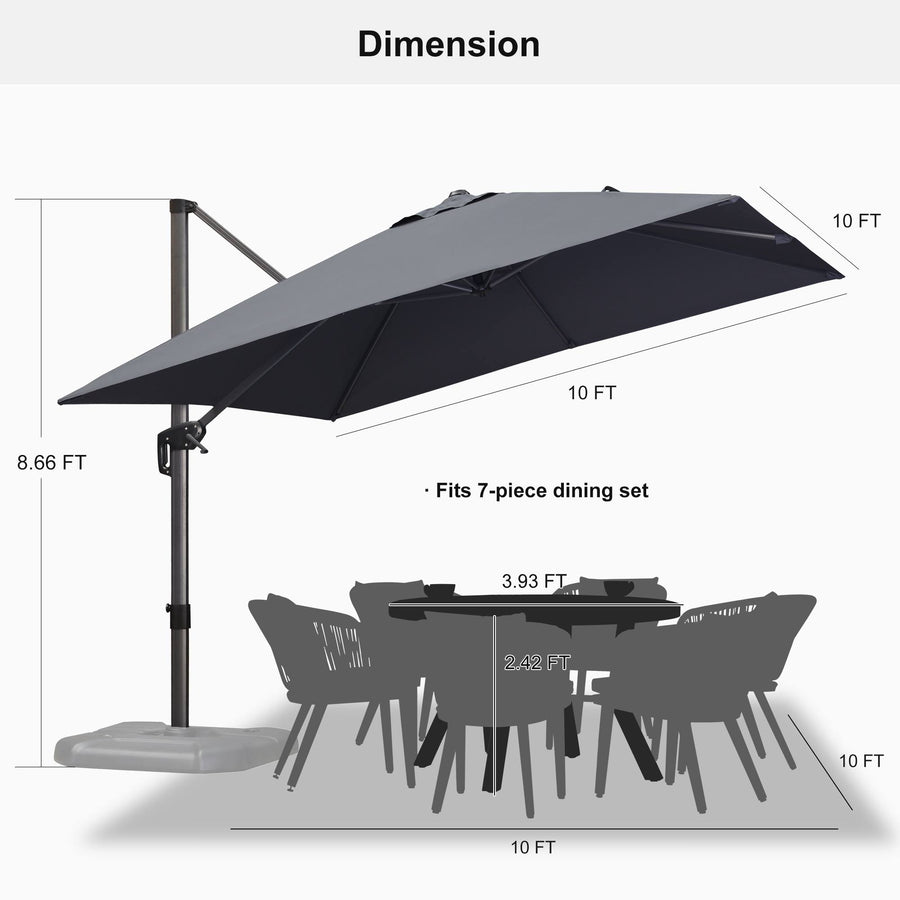PURPLE LEAF Outdoor Umbrella Square Aluminum Cantilever Umbrella with 360° Rotation for Garden pool beach