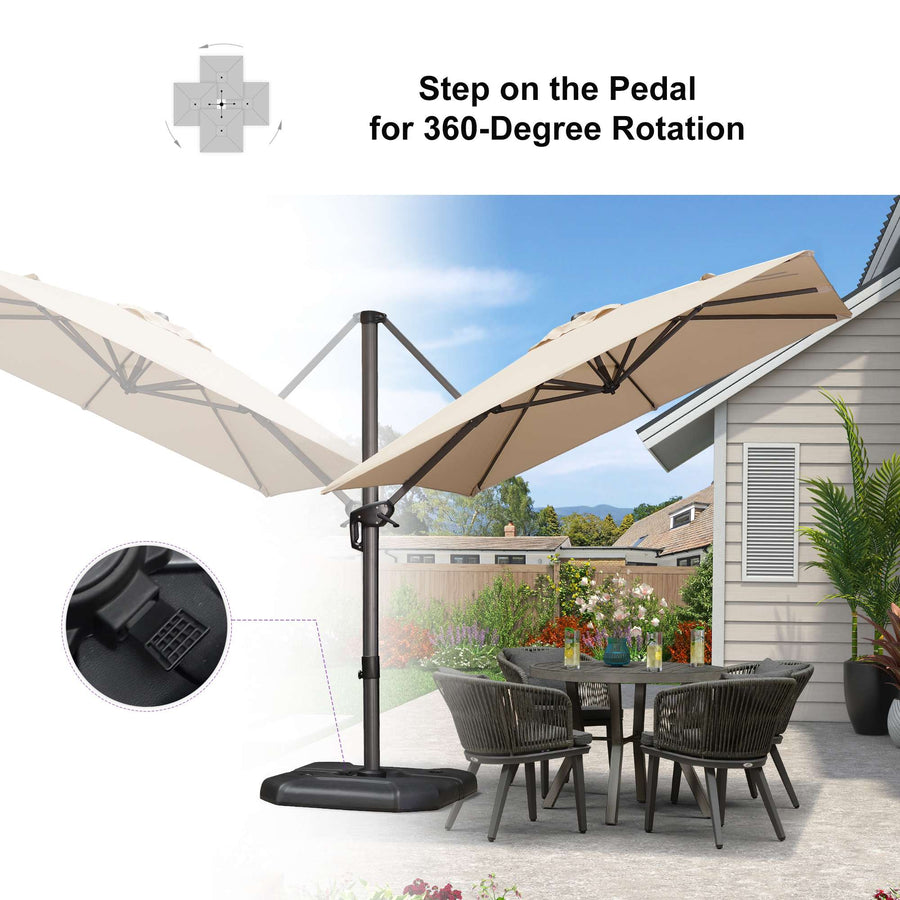 PURPLE LEAF Outdoor Umbrella Square Aluminum Cantilever Umbrella with 360° Rotation for Garden pool beach