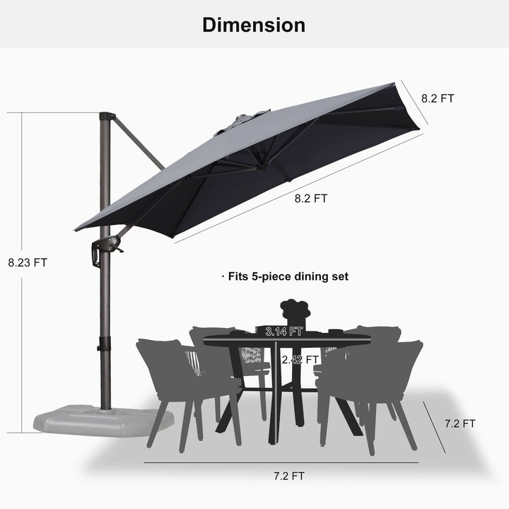 PURPLE LEAF Outdoor Umbrella Square Aluminum Cantilever Umbrella with 360° Rotation for Garden pool beach