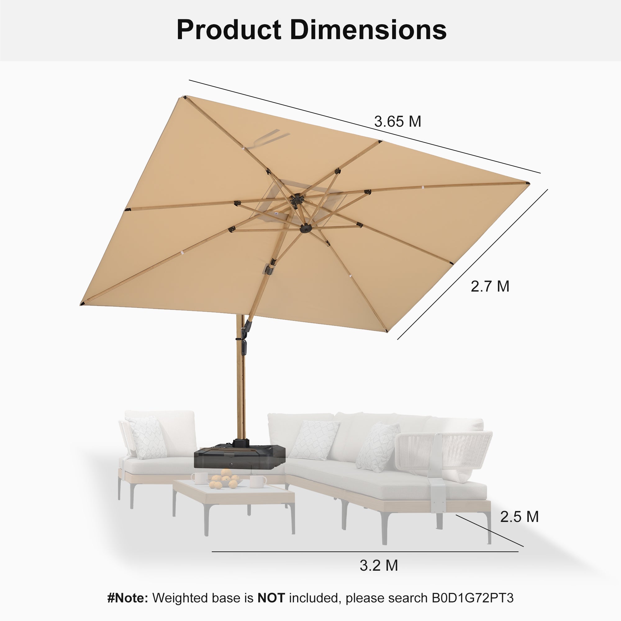 PURPLE LEAF Wood Grain Cantilever Patio Umbrella Aluminum Outdoor Umbrellas