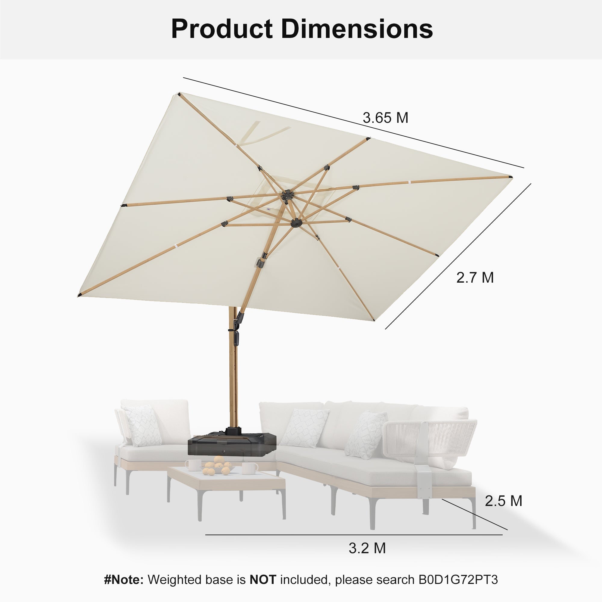 PURPLE LEAF Wood Grain Cantilever Patio Umbrella Aluminum Outdoor Umbrellas