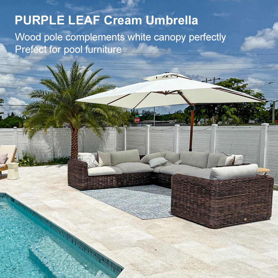 PURPLE LEAF Double Top Rectangle Aluminum Umbrellas in Wood Color