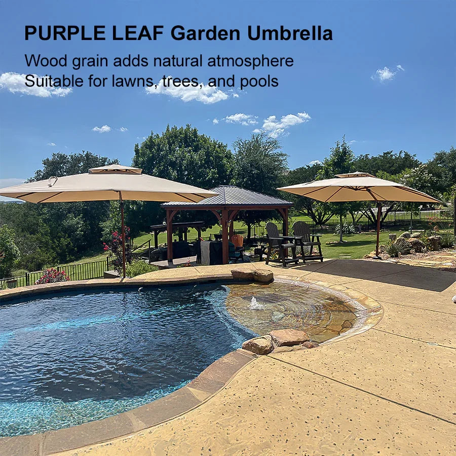 PURPLE LEAF Double Top Rectangle Aluminium Umbrellas in Wood Color