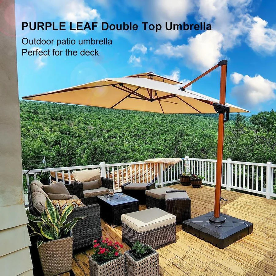 PURPLE LEAF Double Top Rectangle Aluminium Umbrellas in Wood Color