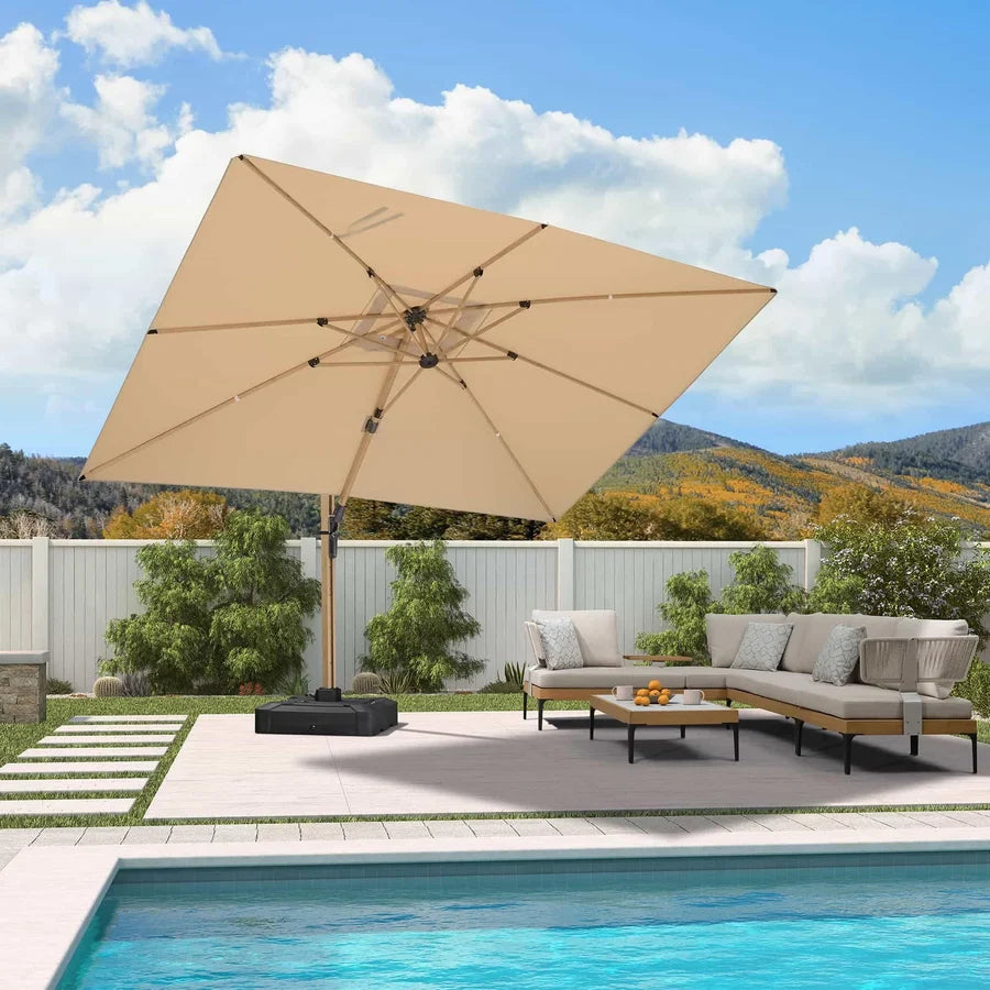 PURPLE LEAF Wood Grain Cantilever Patio Umbrella Aluminum Outdoor Umbrellas