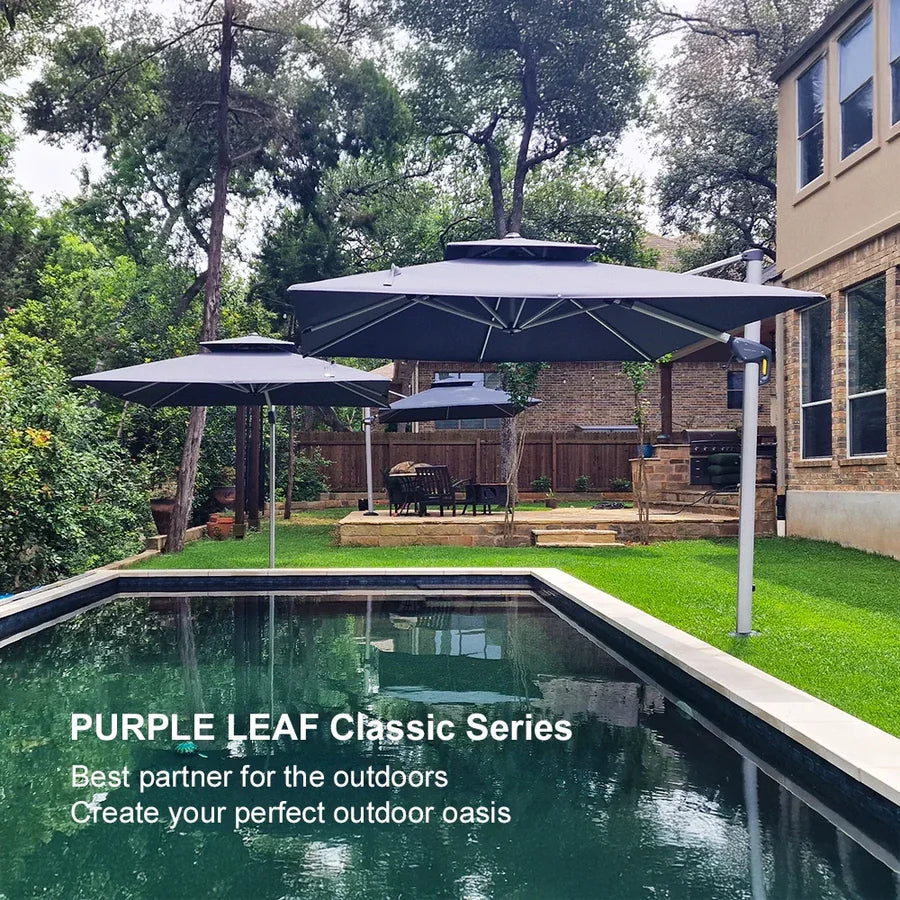 PURPLE LEAF Large Square Patio Cantilever Umbrella With Base for Garden Pool Porch
