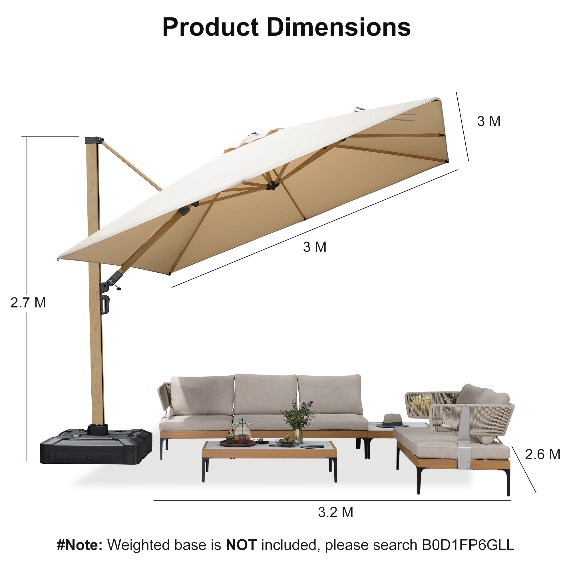 PURPLE LEAF Wood Grain Cantilever Patio Umbrella Aluminum Outdoor Umbrellas