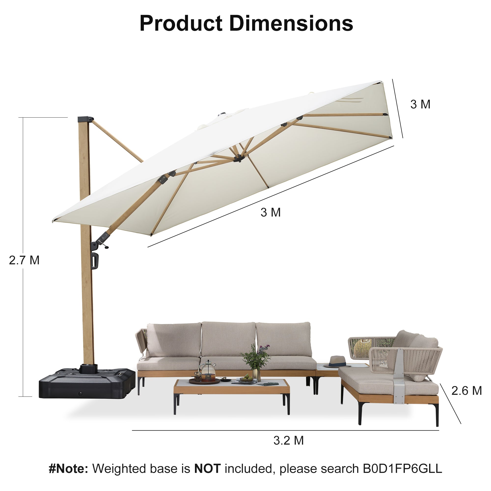 PURPLE LEAF Wood Grain Cantilever Patio Umbrella Aluminum Outdoor Umbrellas