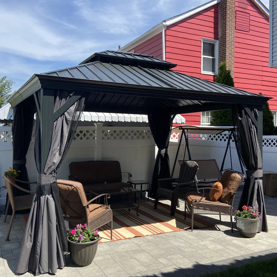 PURPLE LEAF Luxury Patio Gazebo for Backyard Upgraded Heavy Duty Galvanized Steel Roof Enhanced Stability and Premium Curtains