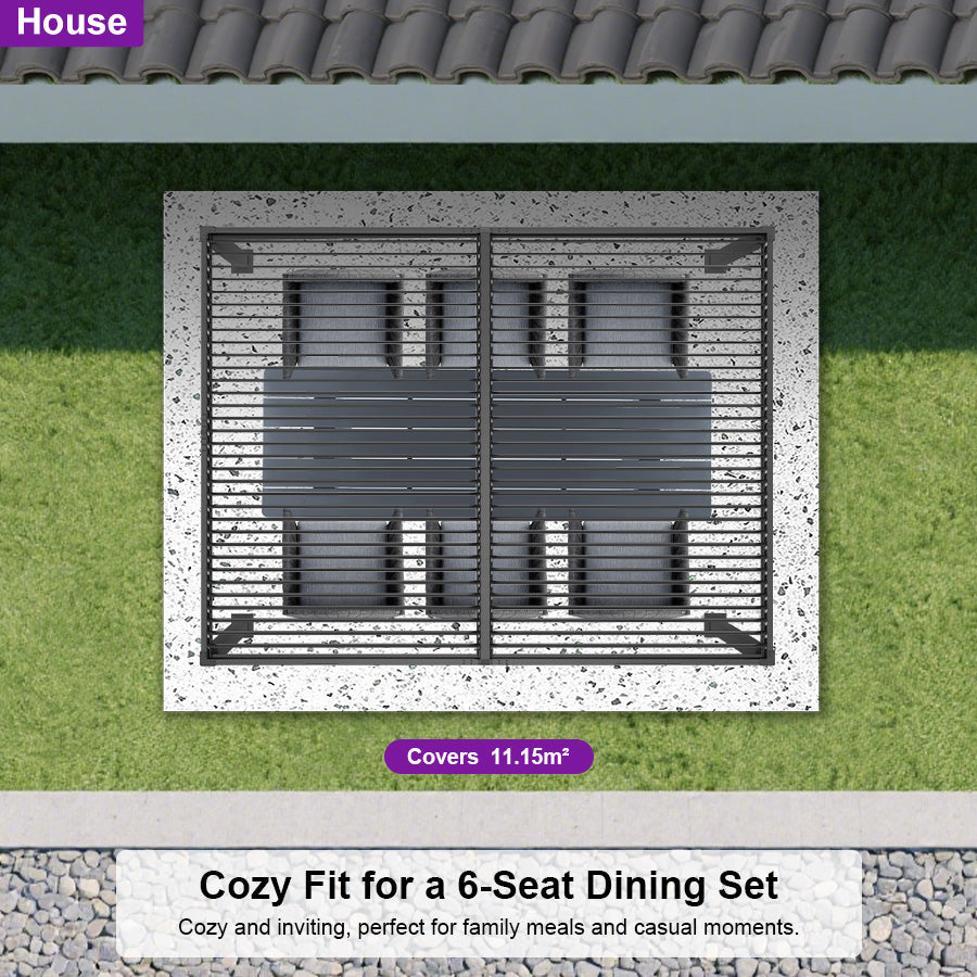 PURPLE LEAF Caesar Solar Louvered Pergola with LED Strip Lights and Control Panel Aluminum Outdoor Pergola with Adjustable Roof for Patio Deck Garden Yard Gray