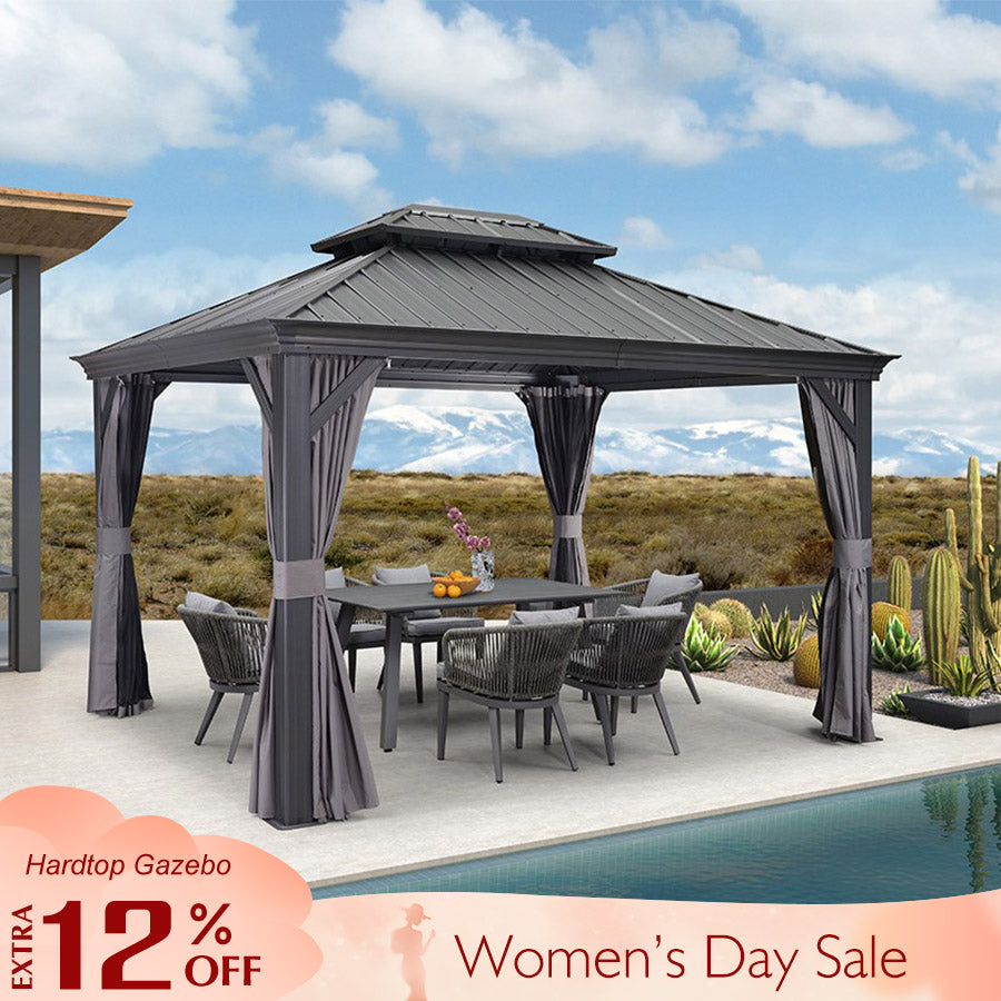 PURPLE LEAF Luxury Patio Gazebo for Backyard Upgraded Heavy Duty Galvanized Steel Roof Enhanced Stability and Premium Curtains