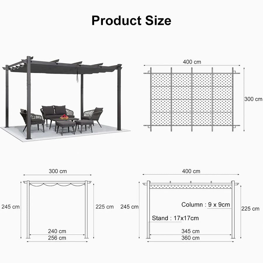 PURPLE LEAF Outdoor Retractable Pergola with Sun Shade Canopy Patio Aluminum Pergola for Garden