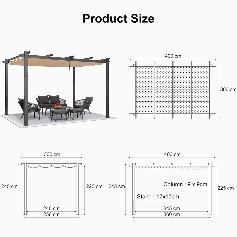 PURPLE LEAF Outdoor Retractable Pergola with Sun Shade Canopy Patio Aluminum Pergola for Garden