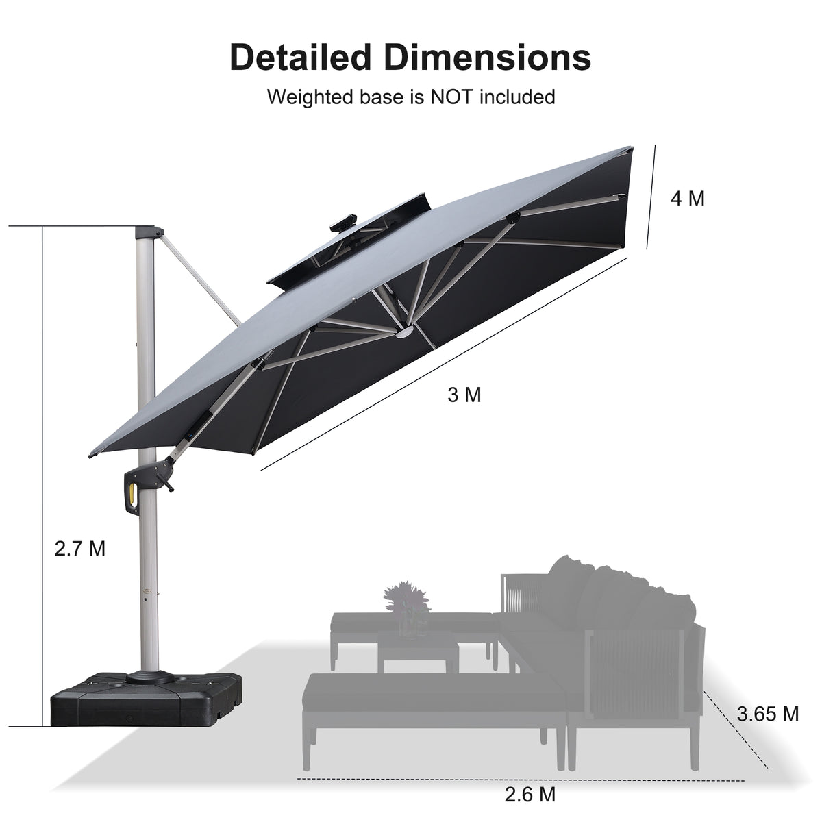 PURPLE LEAF Double Top Rectangle Outdoor LED Parasol