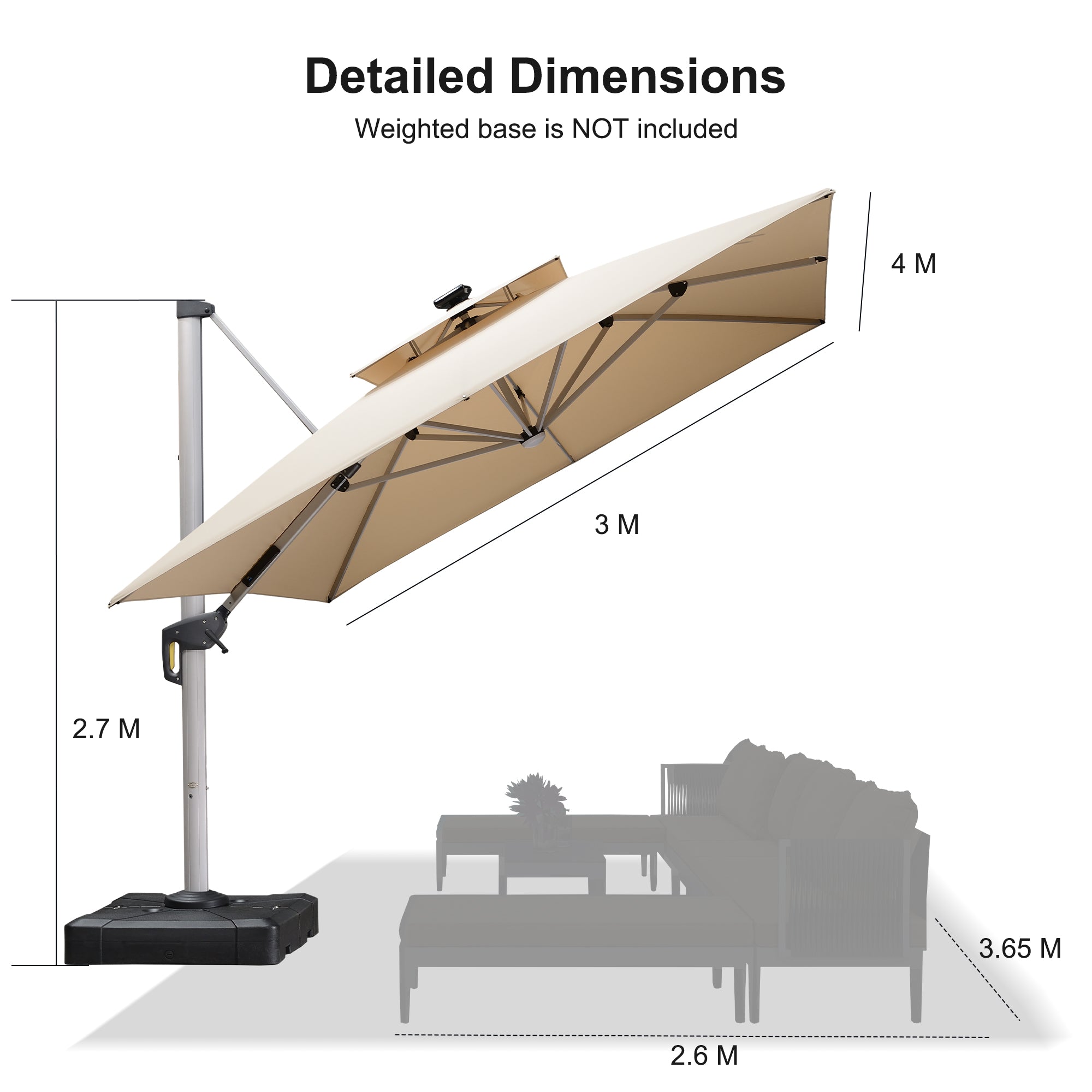 PURPLE LEAF Double Top Rectangle Outdoor LED Parasol