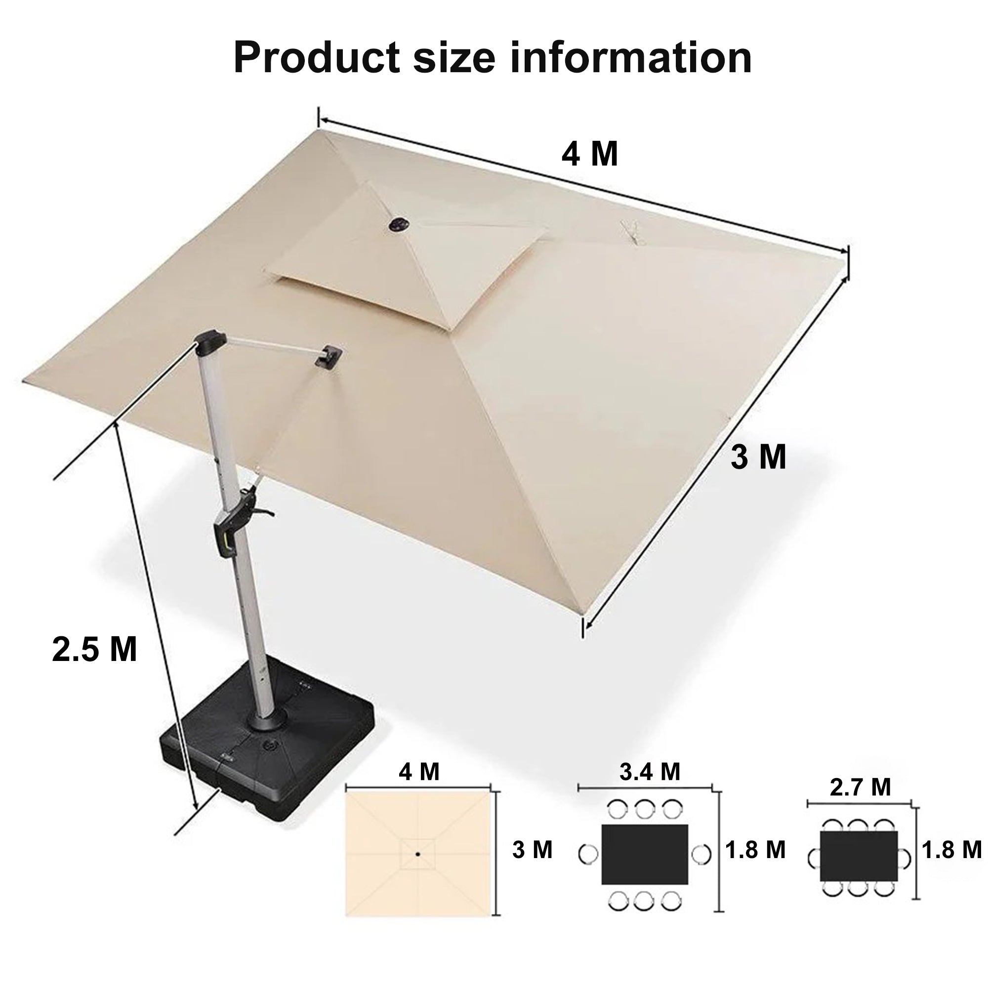 PURPLE LEAF Large Rectangular Porch Umbrella Outside Cantilever Patio Yard Umbrella