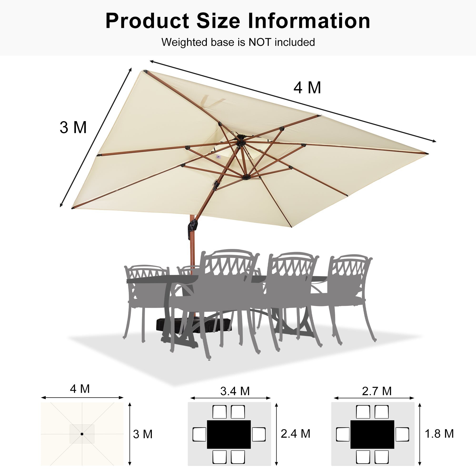 PURPLE LEAF Double Top Rectangle Aluminium Umbrellas in Wood Color