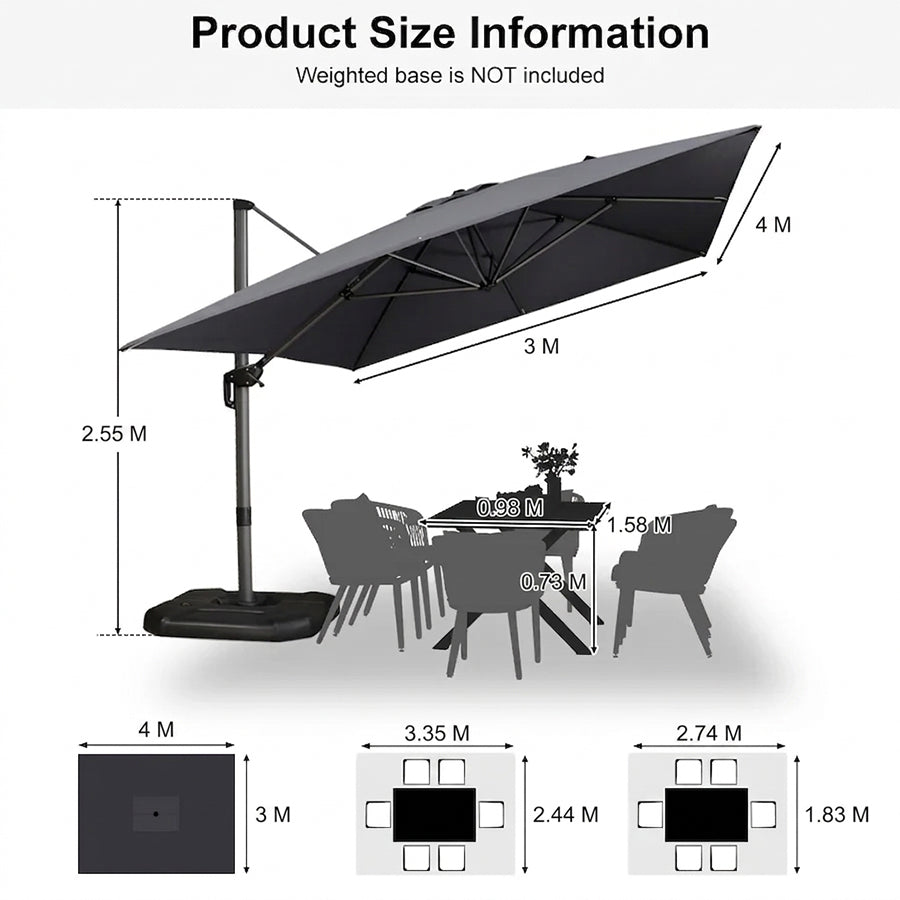 PURPLE LEAF Outdoor Umbrella Rectangle Aluminium Cantilever Umbrella with 360° Rotation for Garden pool beach