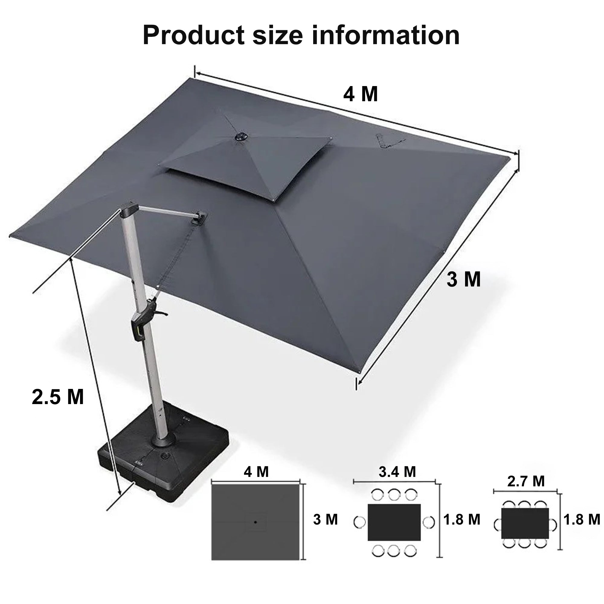 PURPLE LEAF Large Rectangular Porch Umbrella Outside Cantilever Patio Yard Umbrella