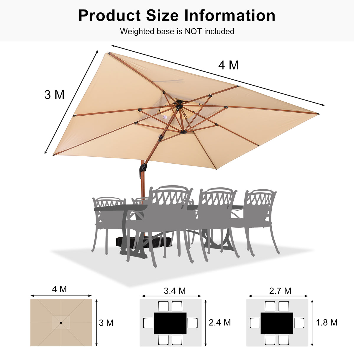 PURPLE LEAF Double Top Rectangle Aluminium Umbrellas in Wood Color