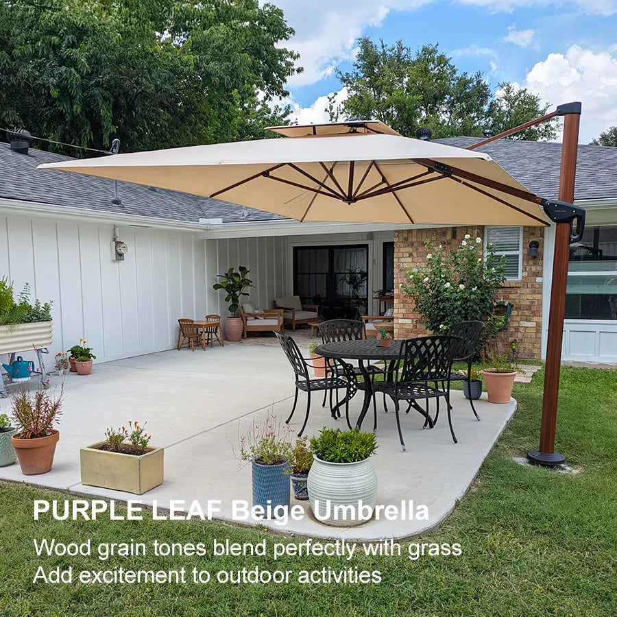 PURPLE LEAF Double Top Rectangle Aluminium Umbrellas in Wood Color