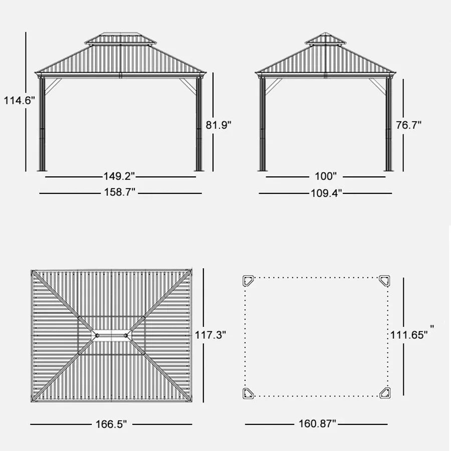 PURPLE LEAF Patio Gazebo for Backyard Grey Hardtop Galvanized Steel Roof Awning with Upgrade Curtain