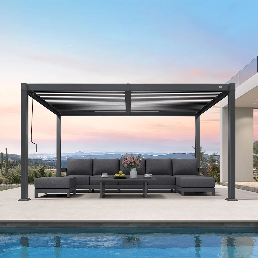 PURPLE LEAF Outdoor Louvered Pergola Patio Sun Shade Shelter with Adjustable Hardtop Patio Pergola Grey