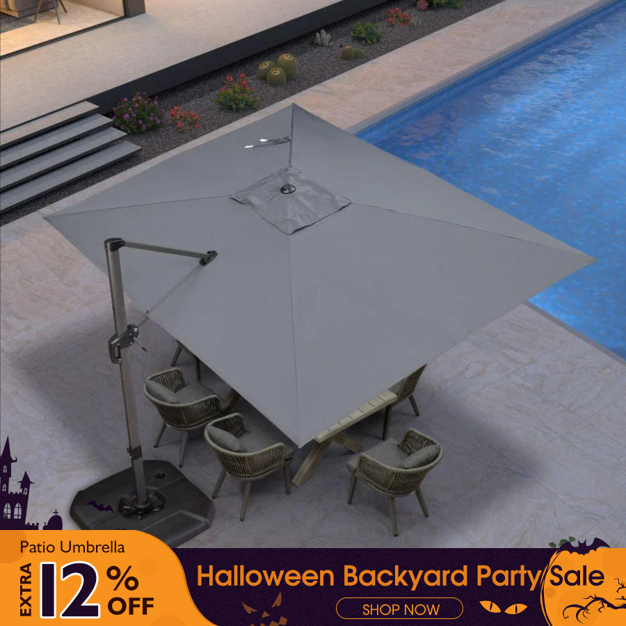 PURPLE LEAF Outdoor Umbrella Rectangle Aluminium Cantilever Umbrella with 360° Rotation for Garden pool beach