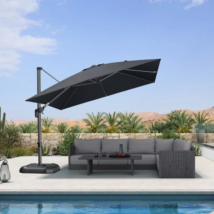 PURPLE LEAF Outdoor Umbrella Square Aluminium Cantilever Umbrella with 360° Rotation for Garden pool beach