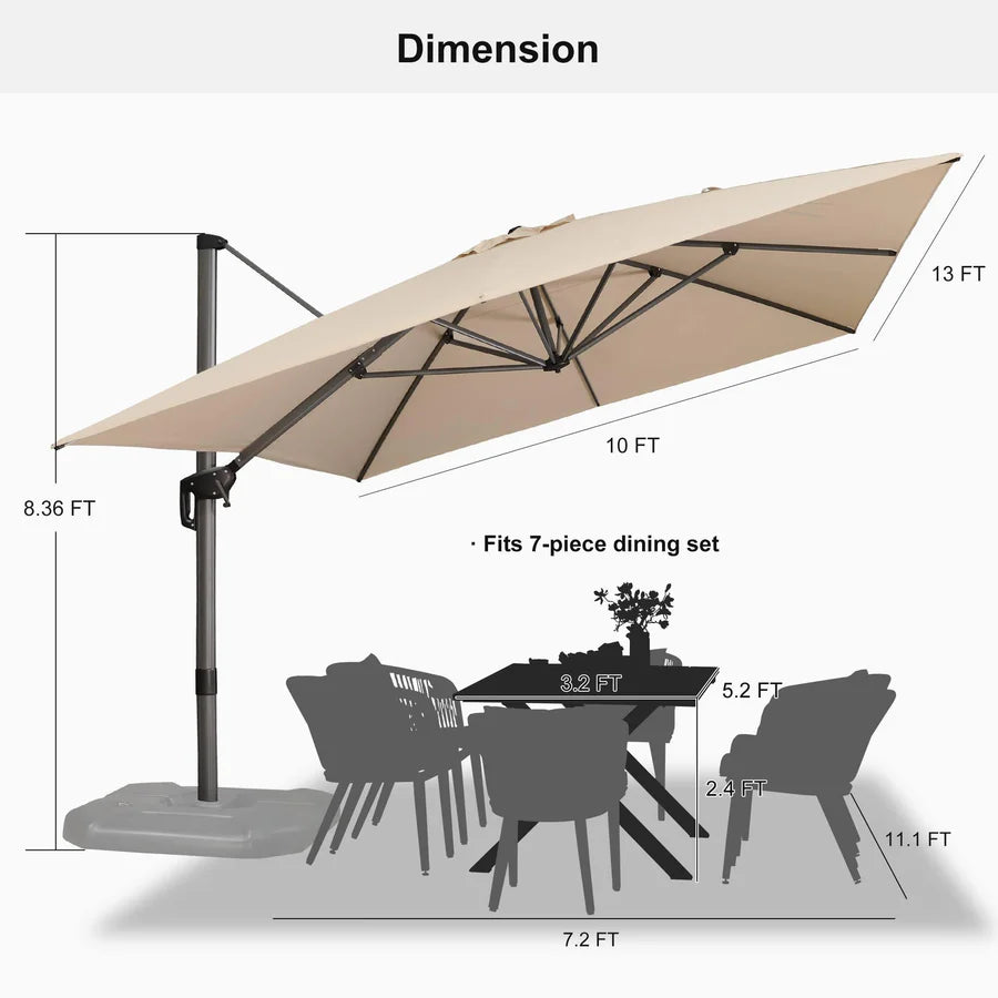 PURPLE LEAF Outdoor Umbrella Square Aluminum Cantilever Umbrella with 360° Rotation for Garden pool beach