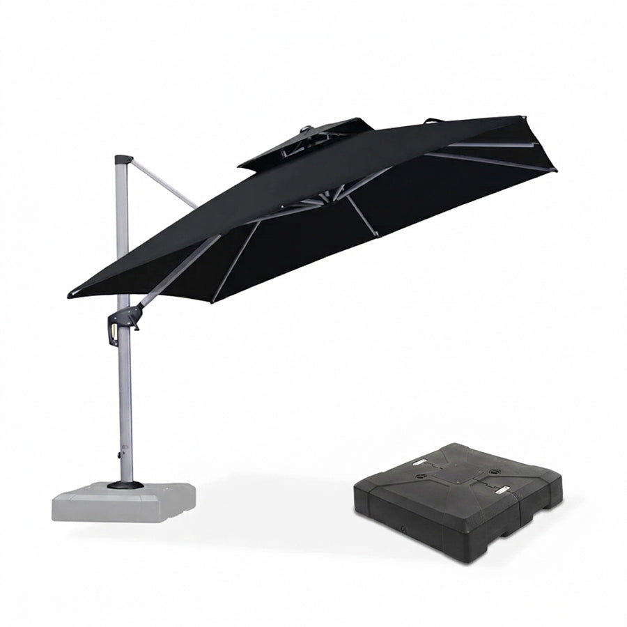 PURPLE LEAF Large Square Patio Cantilever Umbrella With Base for Garden Pool Porch