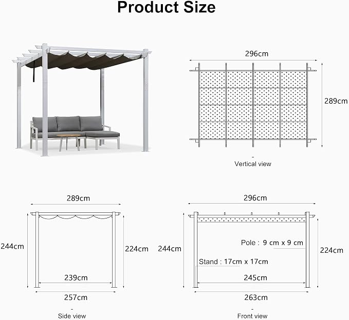 PURPLE LEAF Outdoor Retractable Pergola with Sun Shade Canopy Cover White Patio Metal Shelter for Garden Pavilion Grill Gazebo Grape Trellis Pergola