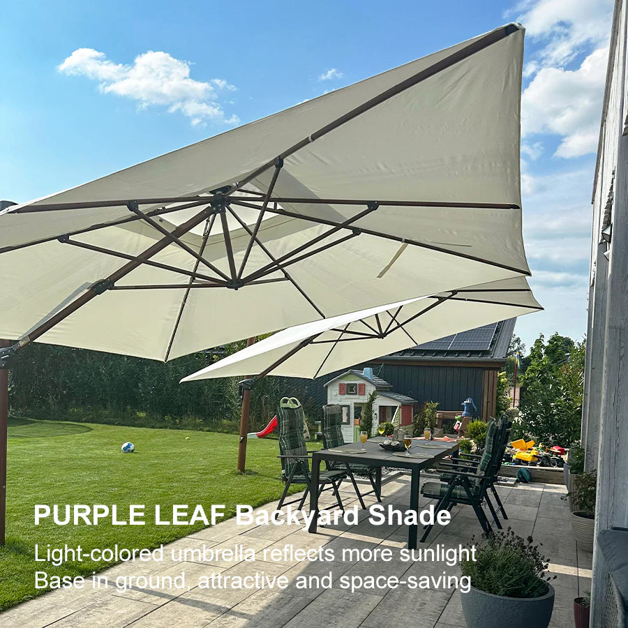 PURPLE LEAF Double Top Square Aluminium Umbrellas in Wood Color