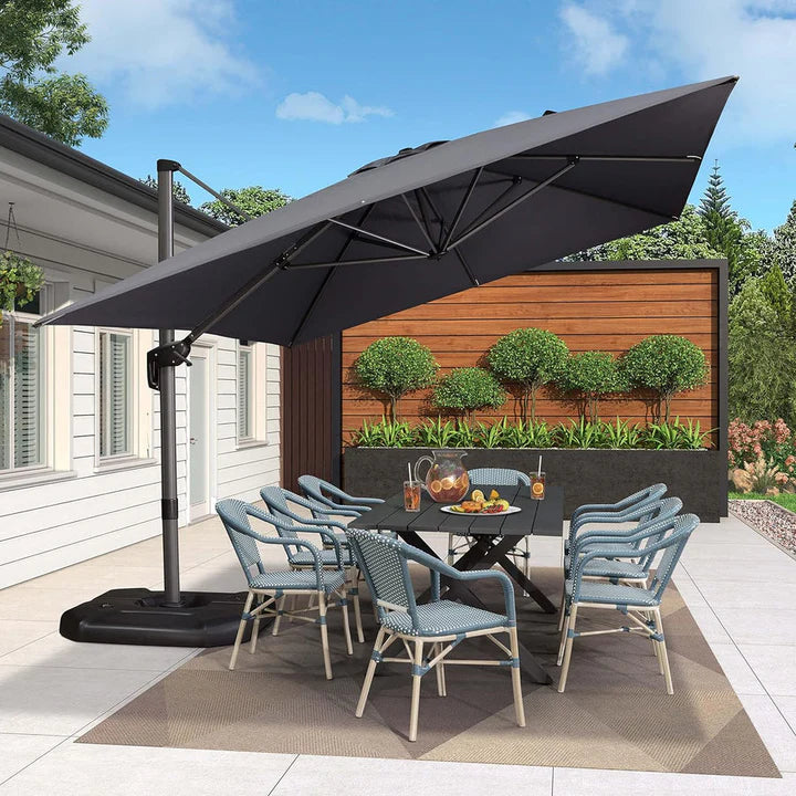 PURPLE LEAF Outdoor Umbrella Square Aluminum Cantilever Umbrella with 360° Rotation for Garden pool beach