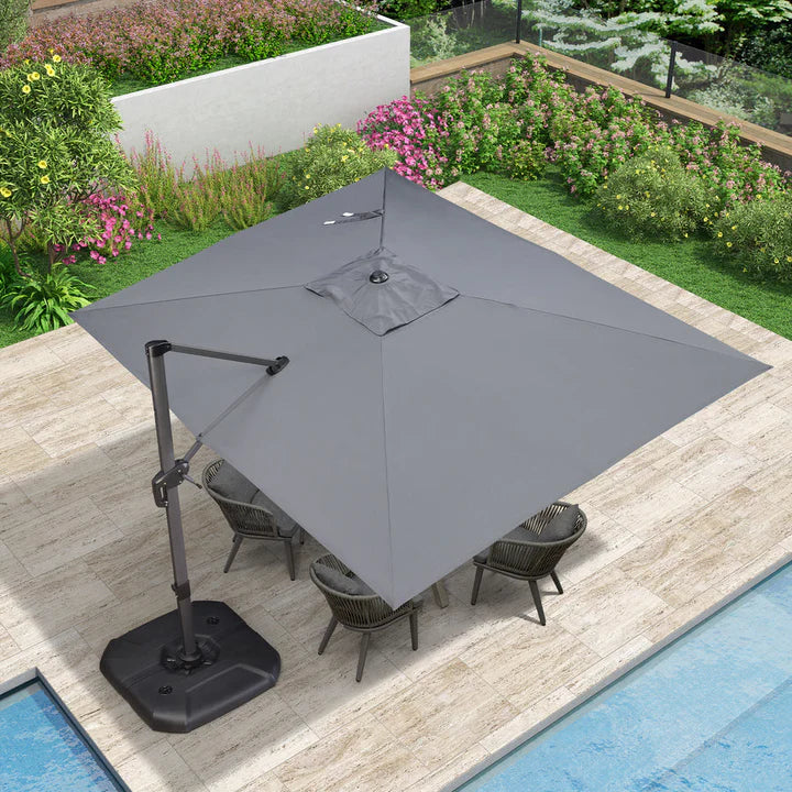 PURPLE LEAF Outdoor Umbrella Square Aluminum Cantilever Umbrella with 360° Rotation for Garden pool beach