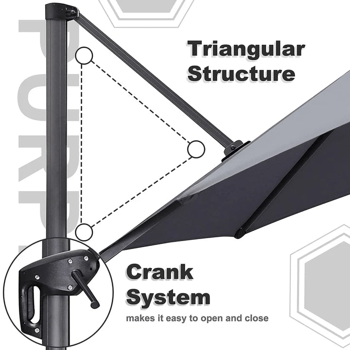 PURPLE LEAF Outdoor Umbrella Square Aluminum Cantilever Umbrella with 360° Rotation for Garden pool beach