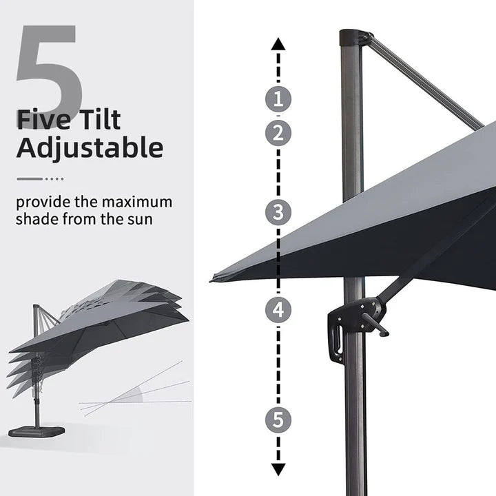 PURPLE LEAF Outdoor Umbrella Square Aluminum Cantilever Umbrella with 360° Rotation for Garden pool beach