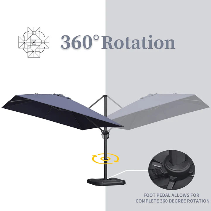 PURPLE LEAF Outdoor Umbrella Square Aluminum Cantilever Umbrella with 360° Rotation for Garden pool beach