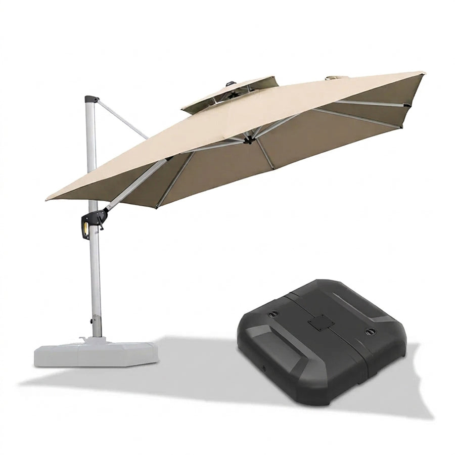 PURPLE LEAF Large Square Patio Cantilever Umbrella With Base for Garden Pool Porch