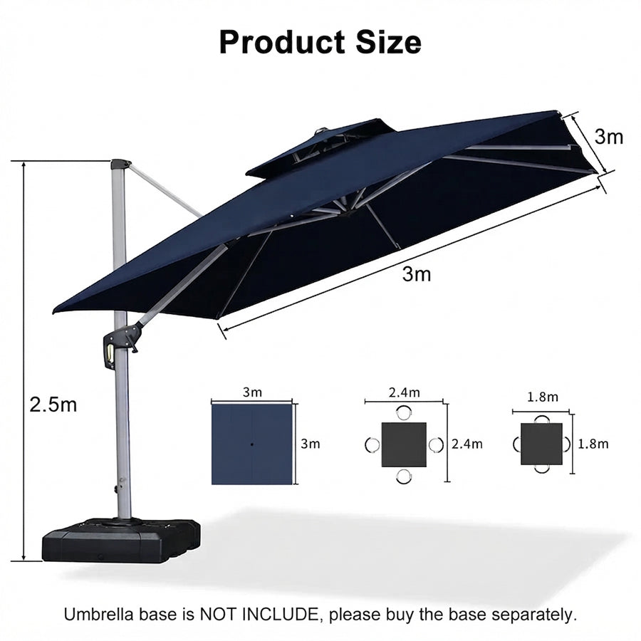 PURPLE LEAF Large Square Patio Cantilever Umbrella With Base for Garden Pool Porch