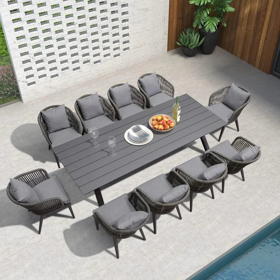 PURPLE LEAF Patio Dining Sets with Aluminum Frame Table & Handwoven Wicker Chairs Grey