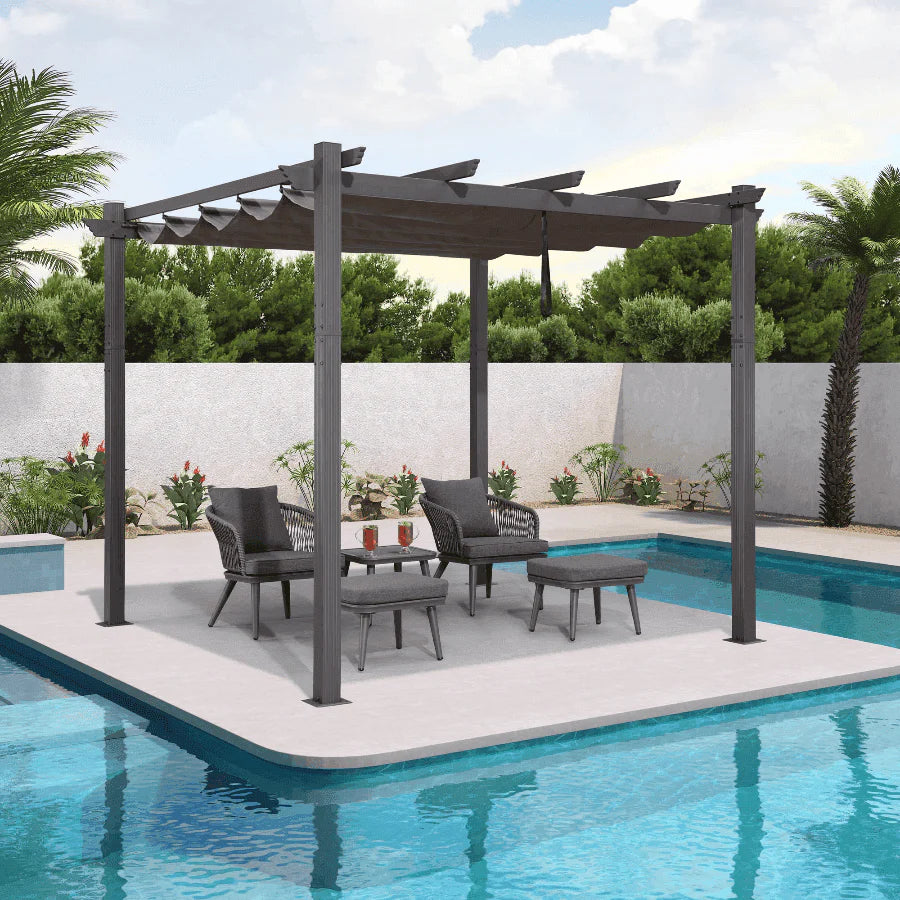 PURPLE LEAF Outdoor Retractable Pergola with Sun Shade Canopy Patio Aluminum Pergola for Garden